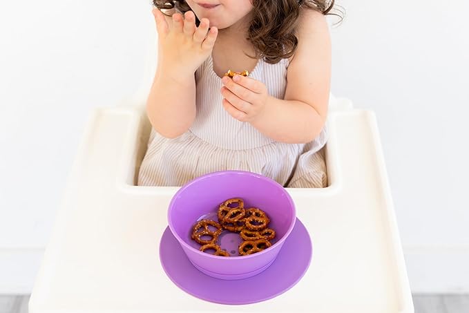 Ubbi Silicone Suction Bowls for Babies & Toddlers, 2-Pack – 2 Bowls + Interchangeable Stay-Put Base, High-Wall Self-Feeding for Baby-Led Weaning, BPA-Free Dishwasher Safe, Smoothie Purple