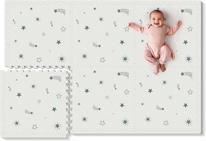 Foam Baby Play Mat, PIGLOG 72"x 48" Baby Crawling Mat for Kids for Babies with Interlocking Floor Tiles, Toddler Playmat for Indoor and Outdoor, Easy to Clean Playroom Floor Mats, Starlight