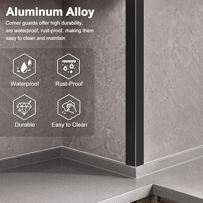 10PCS 48" Black Metal Corner Protectors, Aluminum Self Adhesive Corner Guards, Metal Wall Edge Protector Strip, Furniture Corner Protectors, Wall Cabinet Baseboard Decoration 48" x 1"