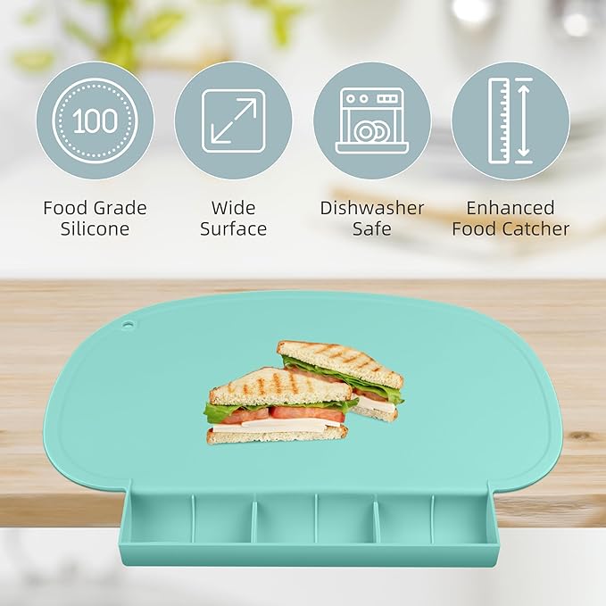 Silicone Placemat for Baby, Tablemats with Food Catching Pocket, Non-Slip Silicone Placemat for Restaurants Home Travel (Cooling Oasis)