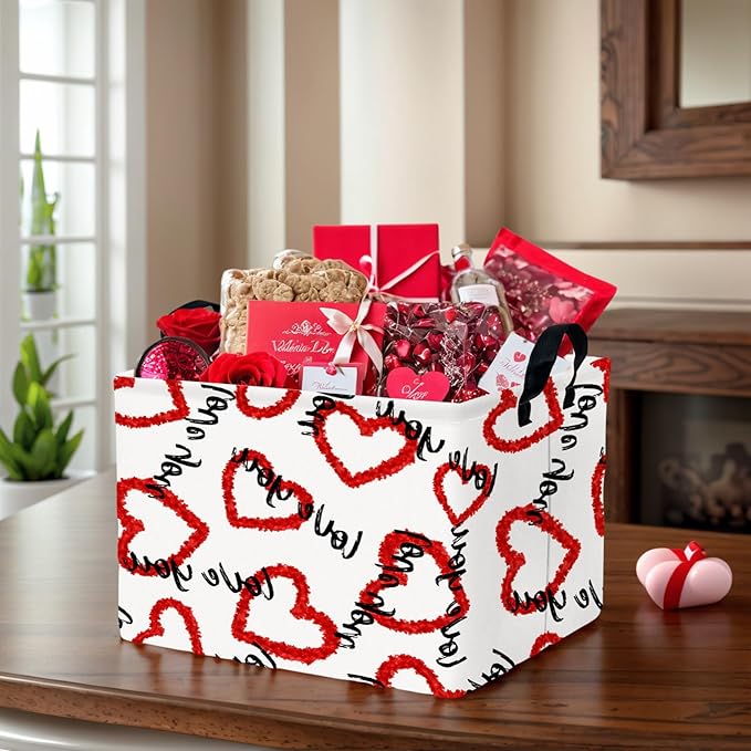 ASKETAM Valentine's Day Basket Gift for Empty Cute Heart Large Storage Bin for Kid and Baby Room Décor (Love You Red Love)