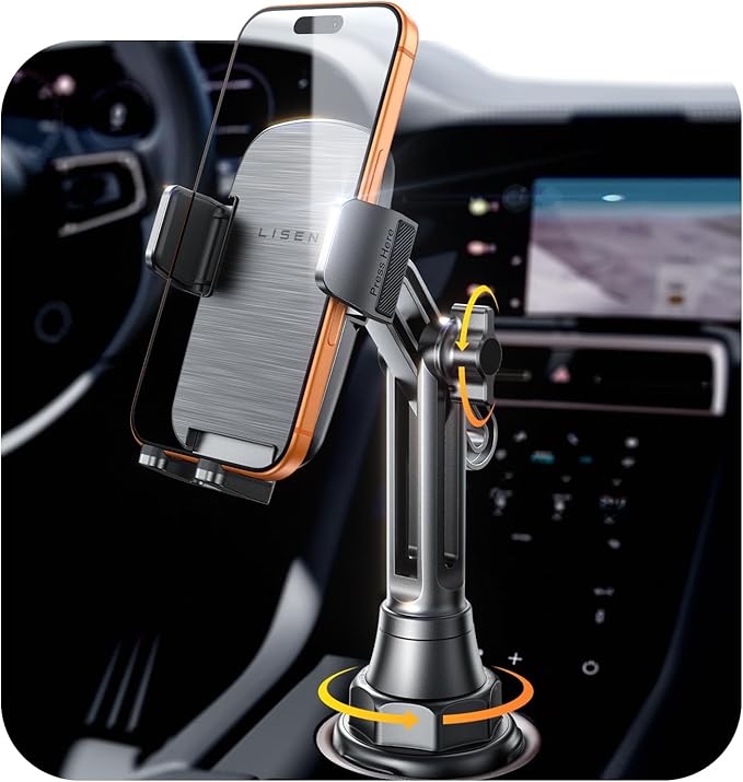 LISEN Upgraded Version Cup Holder Phone Holder 360° Adjustable Long Neck Car Phone Mount Golf Cart Phone Holder, Truck Jeep Accessories for iPhone 17 Air Pro Samsung Google and All 4-7'' Phone