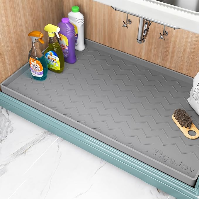 TigeJoy 22" x 19" Under Sink Mats for Kitchen Waterproof, Leak-Proof Silicone Mat Sink Protector and Cabinet Liner, Kitchen Essentials Organizer and Storage, Boot or Shoe Tray, Pet Feeding Mat