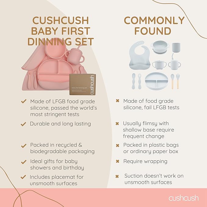 Silicone Baby Feeding Set, Baby Led Weaning Supplies, First Stage Solid Food eating Utensils, Divided Suction Plate, Bowl, Bibs, Sippy Cup, Placemat - 6+ months Newborn Gift (Blush Pink)