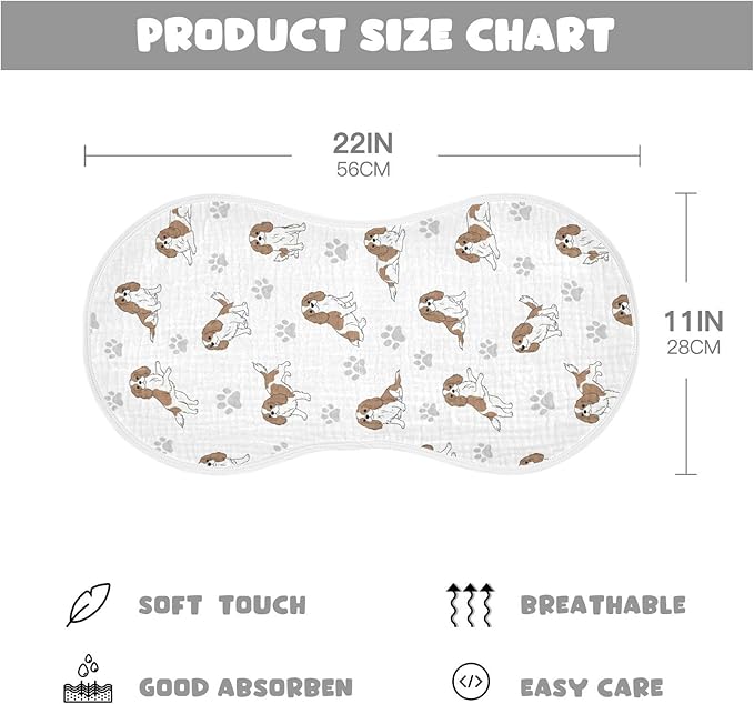 Qinllo 4 Pack Muslin Burp Cloths Cavalier Dogs Paw White Cotton Baby Burp Cloths Ultra Absorbent Burping Cloth Soft Spit Up Rags for Newborn Babies Boys Girls 22x11 Inch