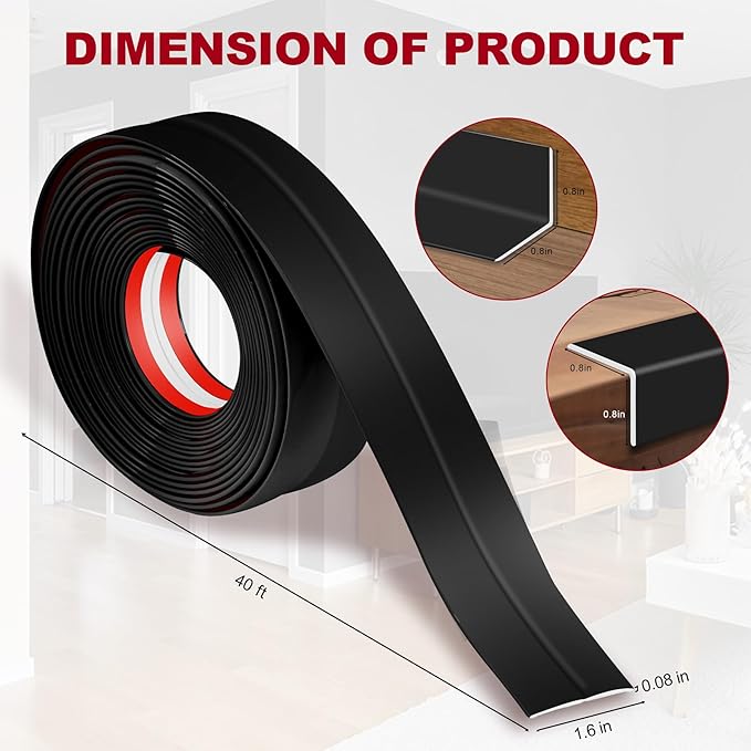 1.6 Inch x 40 Feet Wall Corner Protector Peel and Stick Corner Trim Molding Strip Self Adhesive wall Edge Protectors Guards for Edge Ceiling, Black