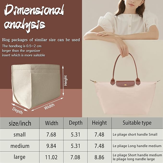 Felt Organizer Insert for Longchamp Le Pliage Handbag Women Purse organizer 1012-25beige-M