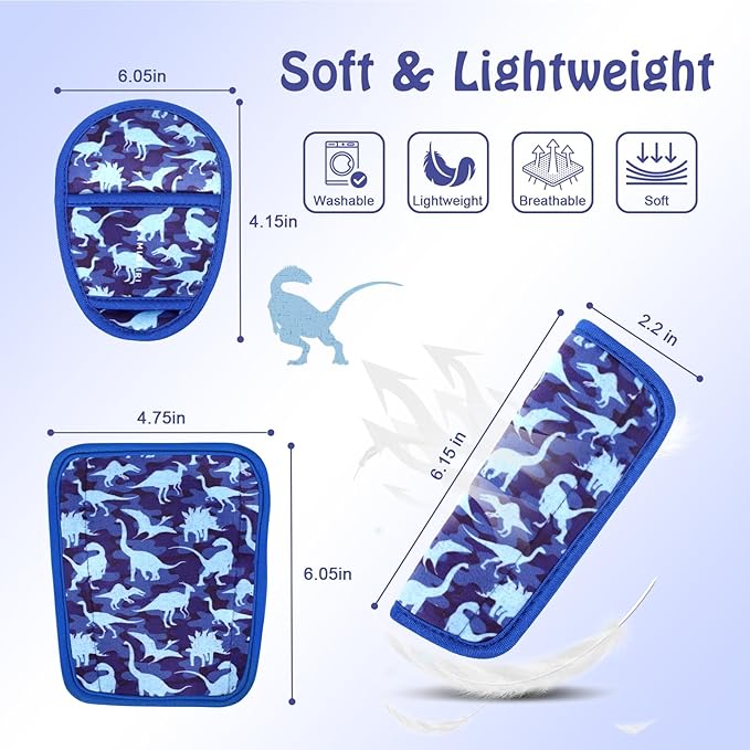 Car Seat Straps Pads for Kids, Ultra Soft Plush Car Seat Strap Covers for Kids, Infant Carseat Shoulder Pad, Hip Support for Car Seats, Pushchair, Baby Stroller.(Navy Dinosaur)
