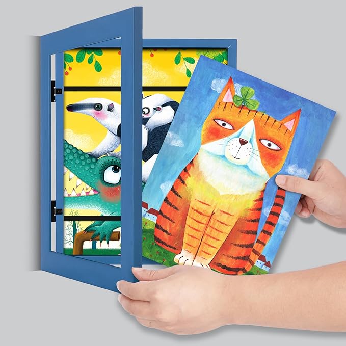 [2-Pack] Kids Art Frames, 8.5x11 Front Opening Kids Artwork Frames Changeable, Dark Blue Artwork Display Storage Frame for Wall, Holds 50 Pcs, for 3D Picture, Crafts, Children Drawing, Hanging Art,