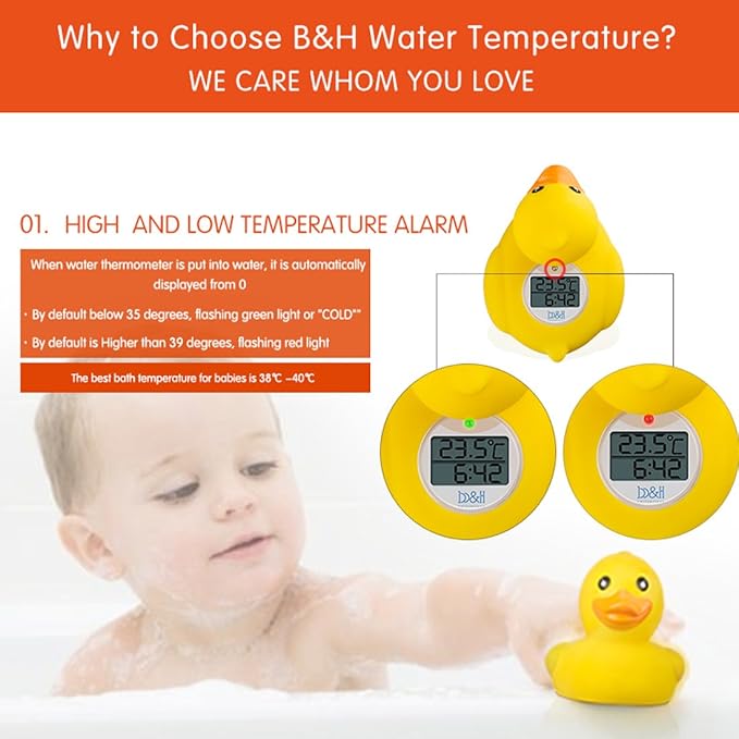 b&h Baby Bath Thermometer, The Infant Bath Floating Toy Safety Temperature Water Thermometer, Baby Bath Essentials (Winking Duck)