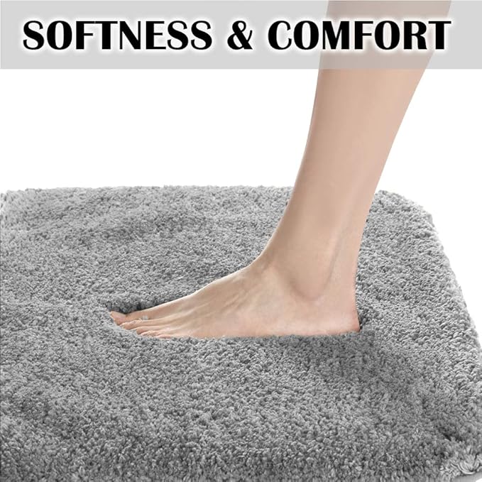 Suchtale Rug Non Slip Bath Mat (16 x 24, Grey) Water Absorbent Soft Microfiber Shaggy, Machine Washable Bath Rug for Bathroom Thick Plush Rugs for Shower