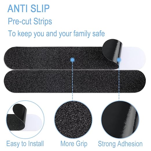 Anti Slip Tape, 16pcs Non Slip Pre-Cut Strips, Treads Safety Non Skid Adhesive Strips for Ladder, Step Stool and Stair (2" x 12", Black)