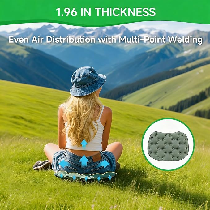 LRTOEH Inflatable Seat Cushion, Lightweight Portable Air Cushion with Pump, Airplane Seat Pad for Flights Pressure Relief, Waterproof Chair Pad, Stadium Cushions for Travel, Camping, Hiking(Green)