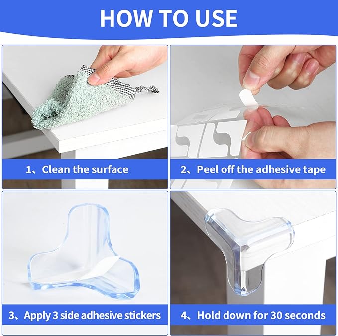8 Pack Large Clear Corner Protectors for Baby Proofing Furniture - Table Edge Guards and Bumpers