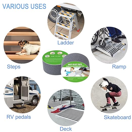 Anti Slip Tape, High Traction,Strong Grip Abrasive, Not Easy Leaving Adhesive Residue, Indoor & Outdoor (2" Width x 190" Long, Gray)