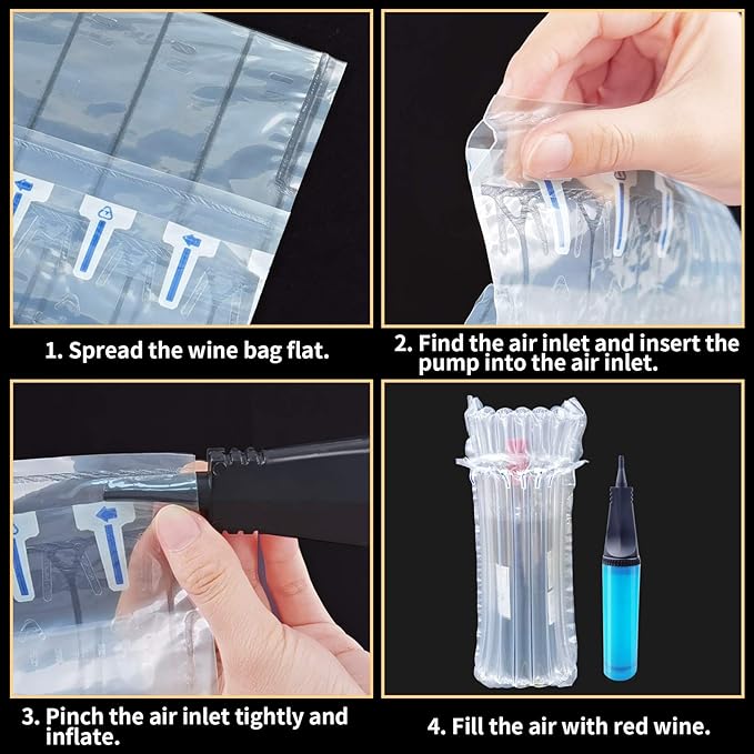 Wine Bottle Travel Protector Bags, Conilly 15 Packs Inflatable Air Column Packaging Bubble Bag with Free Inflator Pump, Reusable Wine Bottle Protector,Safe Choice for wine Transportation