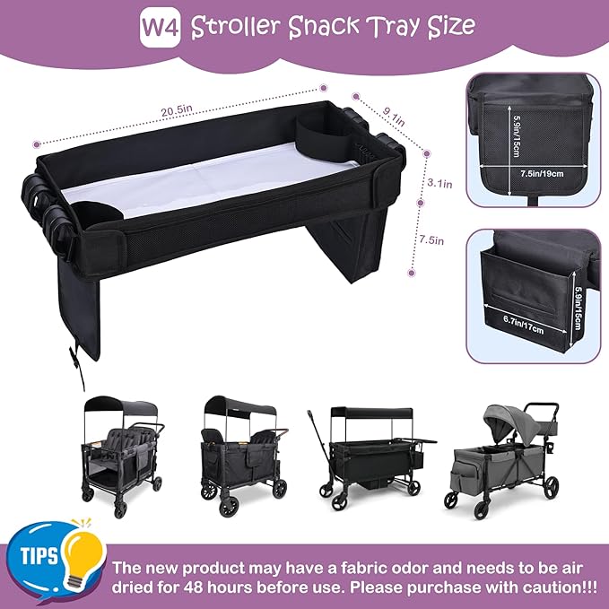 Babenest Stroller Snack Tray for Wonderfold Wagon W4, Foldable Thickened Snack Tray with Cup Holder, Storage Mesh Bag & Pen Slot, Easy to Clean Snack Board for Drawing