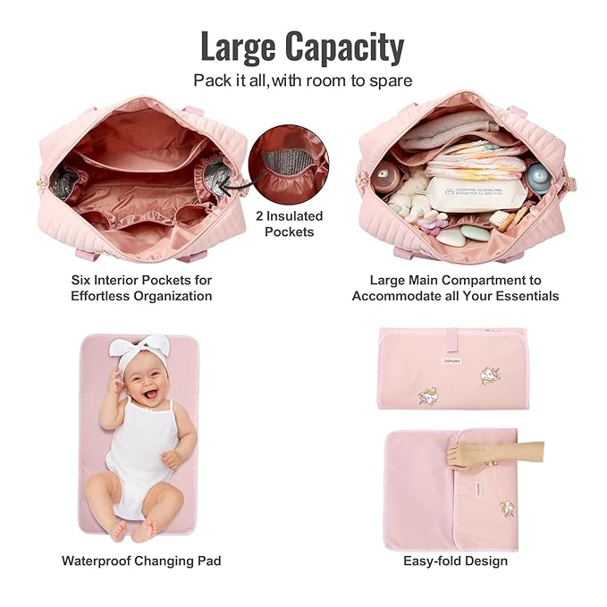 GOBABYMART 3pc Diaper Bag Tote Set, Hospital Bag for Labor & Delivery, Maternity Travel Bag with Changing Pad & Pacifier Case
