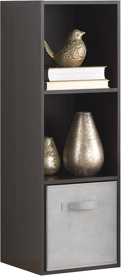 Whitmor 3 Cube Storage Organizer, 3 Tier Stackable MDF Wood Bookcase, Open Storage Display Bookshelf, Storage Cabinet for Living Room, Bedroom, Home, Office, 12.2" L x 11.7" W x 35.6" H, Espresso