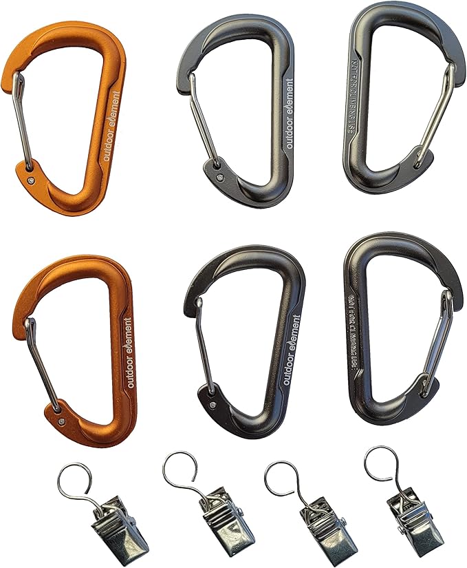 Outdoor Element Heavy Duty Gearbiner Clips - 2" Small Aluminum Carabiner with Hanging Clips - Small Keychain Survival Gear Carabiner for Hanging Keys, Bags and Camping Accessories - Pack of 6