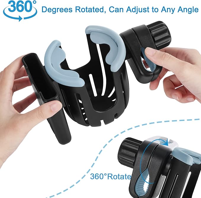 Accmor Stroller Cup Holder with Phone Holder, Universal Cup Holder, 2-in-1 Cup Phone Holder for Stroller, Bike, Walker, Wheelchair