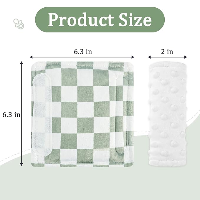 DILIMI Baby Car Seat Belt Covers, 2Pcs Carseat Shoulder Strap Pads, Soft Minky Car Seat Neck Covers, Newborn Car Seat Strap Protectors, Stroller Strap Covers for Baby Kids, Green Checkered