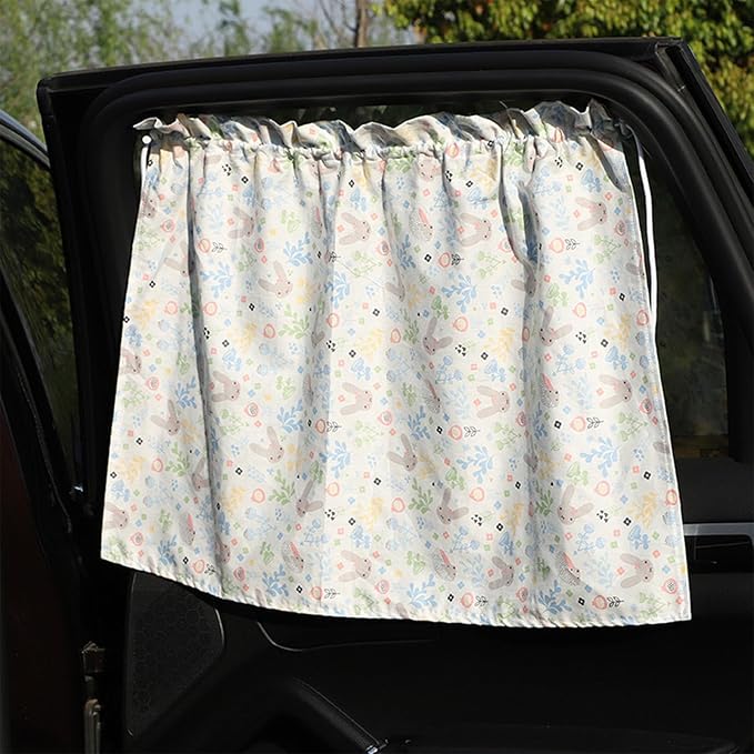 Car Window Curtain, Car Curtain Suction Cup Sun Shade Cartoon Sun Insulation Side Window Curtain (Bunny Pattern)