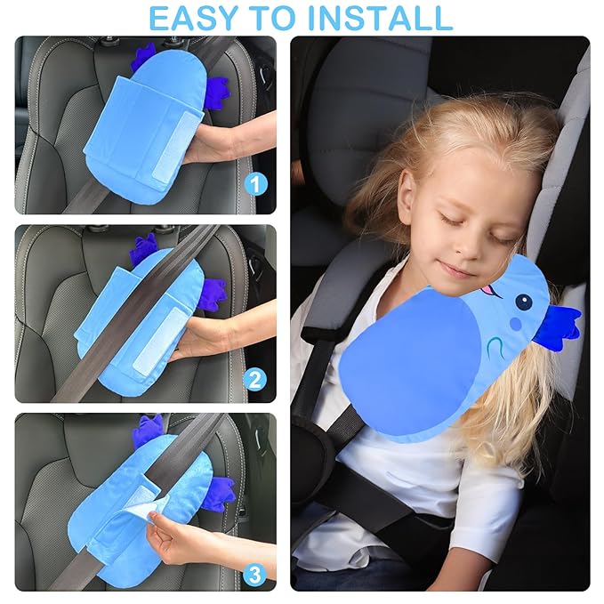FIODAY Seatbelt Covers for Kids Car Seat Strap Pads Seat Belt Pillow Adjust Seat Belt Covers Seatbelt Cushion for Toddler Baby Boys Girls Travel Head Neck Shoulder Support,Blue