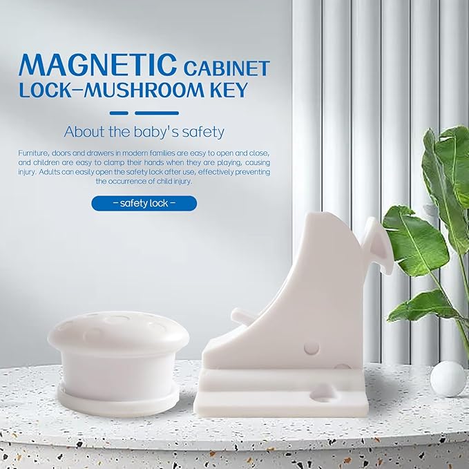 Premium Child Safety Locks – Adjustable, No-Drill & Easy-Install Home Safety Kit – Magnetic Cabinet & Drawer Locks (10-Pack) with 2 Keys (Magnetic Safety Locks)