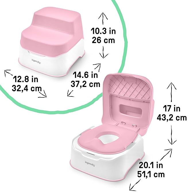Ingenuity Prepare to Potty 3-in-1 System - Potty Training Toilet, Topper, Step Stool, Easy Setup, Pink, For Toddlers 18 Months+
