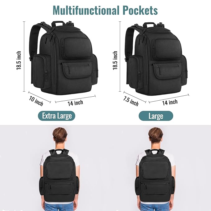 Mancro Diaper Bag Backpack, Extra Large Capacity Baby Diaper Backpack with 2 Insulated Pockets and Stroller Strap, Water Resistant Mens Diaper Bag for Travel，Black