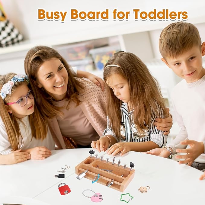 TOUHKAN Montessori Busy Board Kids Tool Set, Montessori Screwdriver Board Lock and Key Toy, Sensory Toys for Kids with Autism, Sensory Bin Fine Motor STEM Quiet Fidget Toys for Toddlers 3 4 5