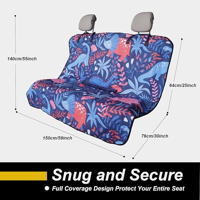 LoyaGour Back Seat Cover for Car Trucks Van SUV,Waterproof Rear Bench Towel Seat Covers for Dogs and Kids,Automotive Backseat Protector (Dinosaur)