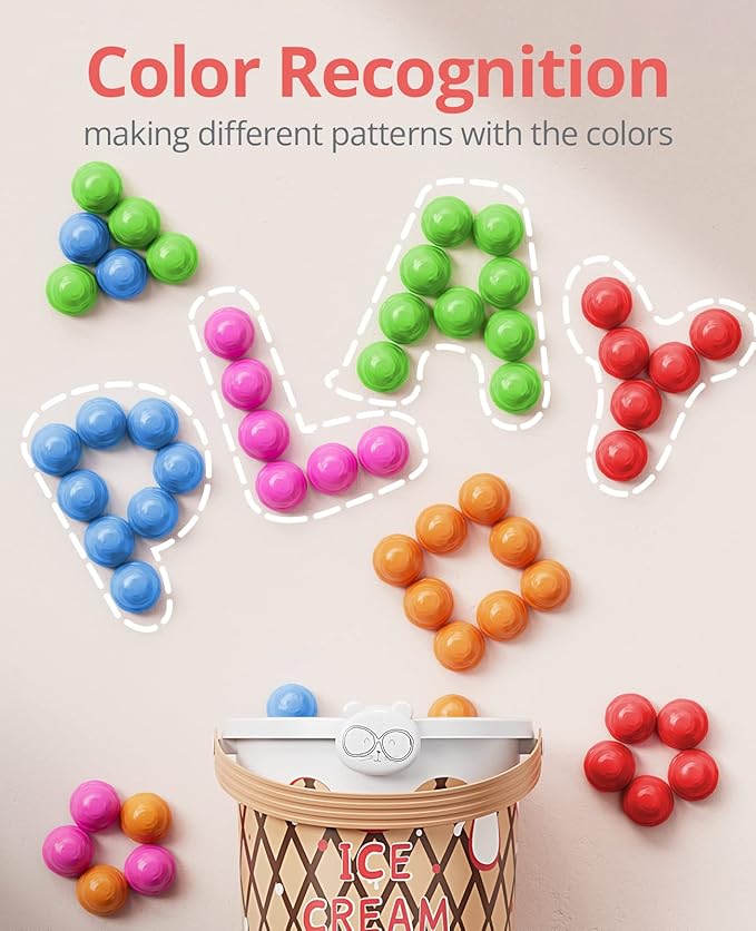 JoyCat Ice Cream Preschool Learning Activities Counting and Color Sorting Set Stacking Toys for Kids 3-5, Educational Fine Motor Skills Toys, 65PCS Math Manipulatives Resources Food for Valentine Gift