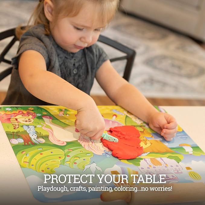 Klean Kids [2 Pack] Silicone Placemats for Toddlers (Mermaid and Princess) - Non Slip 2-Pack with Travel Bag - Princess & Mermaid - Baby Placemats That Stick to Table for Baby