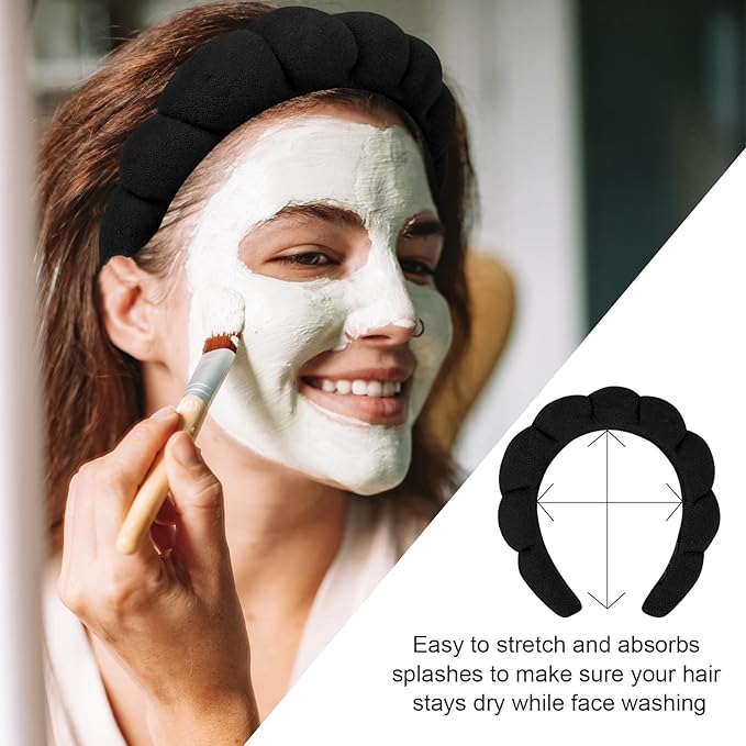 3 Pack Hairband for Washing Face, Skincare Headbands Makeup Headband Sponge Face Wash Headbands, Terry Cloth Headbands Puffy Hair Band for Women, One Size, 3 Count (Pack of 1)