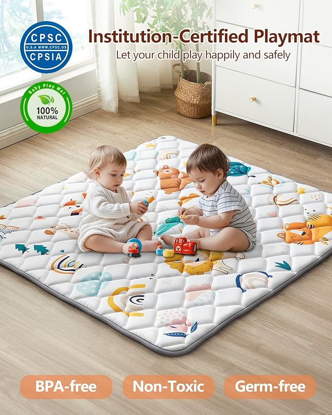 Baby Play Mat, 71x59 Thickened Playpen Mat, Non-Slip Baby Mat for Floor, Foldable Portable Playmat Suitable for Babies Learning to Crawl and for Travel