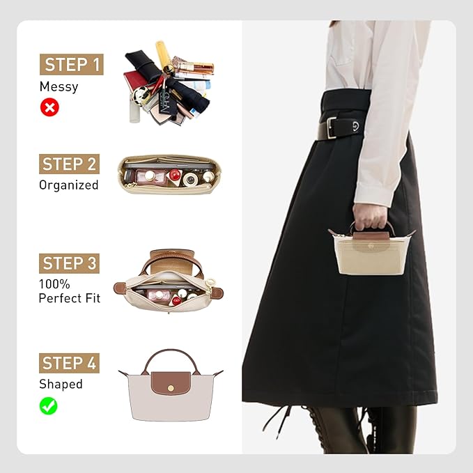 Purse Organizer Insert Compatible with Longchamp Mini Bag and More, Bag Insert for le pliage Original/Green Pouch with Handle/Extra Small Handbag Inner Shaper(Mini, Beige)
