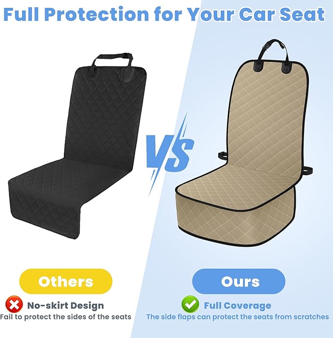 ELONGRIVER Dog Car Seat Covers, Waterproof Front Seat Cover for Dogs, Scratch-Proof, Nonslip Pet Passenger Seat Cover Protector, Universal Fit for Cars Trucks SUVs, Standard Size, Khaki