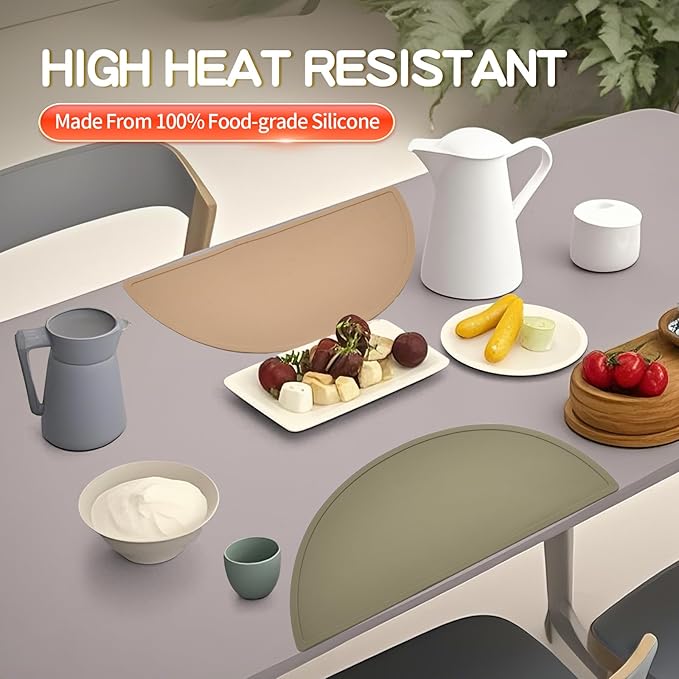 Silicone Bear Placemat for Toddlers (Half Circle 3pcs Gray)
