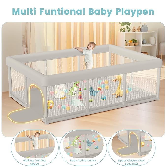 besuhot Baby Playpen Baby Playard Large playpen 74 x 50 inch, Playpen for Babies and Toddlers with Gate, Safety Activity Center for Indoor & Outdoor