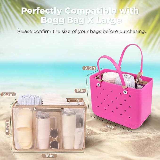 OUTXE Beach Bag Organizer Compatible with X Large Bogg Bag Accessories Inserts, Lightweight Mesh Insert Divider Pouch for Original XL Bogg Bags, Beach Tote Bags Insert for Organizing