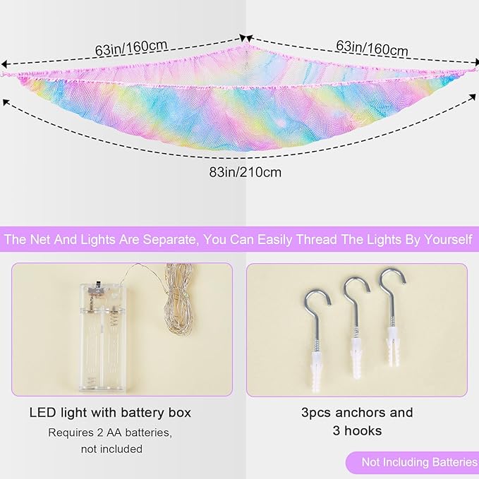 Unicorn Castle Stuffed Animals Net or Hammock Kids Toy Storage Organizer with LED Light Hanging Corner Stuffed Animals Holder Kids Girls Room Decor,Rainbow-A,XLarge (Pack of 1)