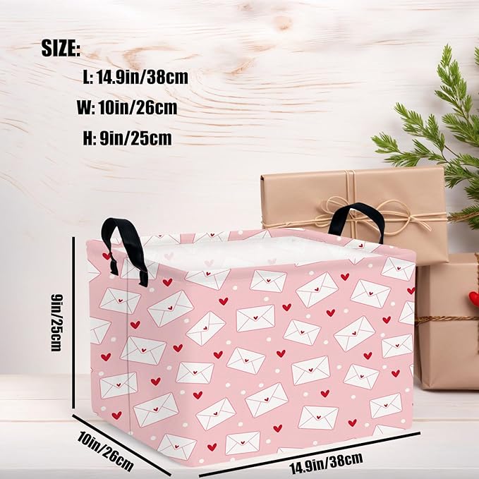 ASKETAM Valentine's Day Basket Gift for Empty Cute Heart Large Storage Bin for Kid and Baby Room Décor (Pink Envelope Love)