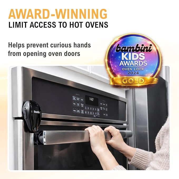 Oven Lock Child Safety – Award Winning Self-Adhesive Baby Proofing Oven Door Latch, Easy Install Heat-Resistant Safety Lock by BeeGo (Black)