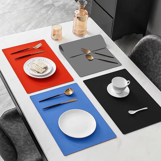 Silicone Placemats, Food-Grade Non-Slip Waterproof, Dining, Stain Resistant, Countertop Protector, Kitchen Counter Mat, Heat Resistant, Baking mat Dishwasher Safe (Blue, 1)