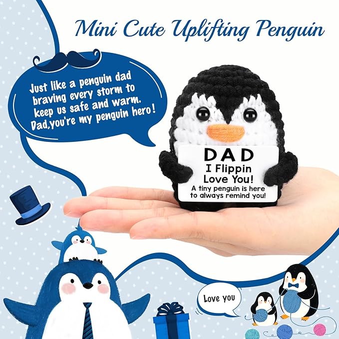 CryCarrot Fathers Day Dad Gifts from Daughter Son Birthday, Handmade Crochet Penguin Dad Birthday Gifts, Mini Funny I Love You Gift for Dads Bonus Step Father Mens Father's Day Christmas Cute Decor