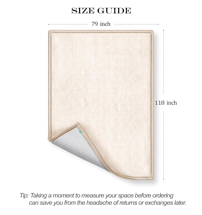 AEOCOO Extra Large 79x118 Baby Play Mat for Floor, 1.3" Thick Memory Foam Infant Nursery Rug, CloudSoft Velvet Anti-slip Cushion, Tummy Time Mat for Baby Kids Crawling, Playpen, Playpen, Beige