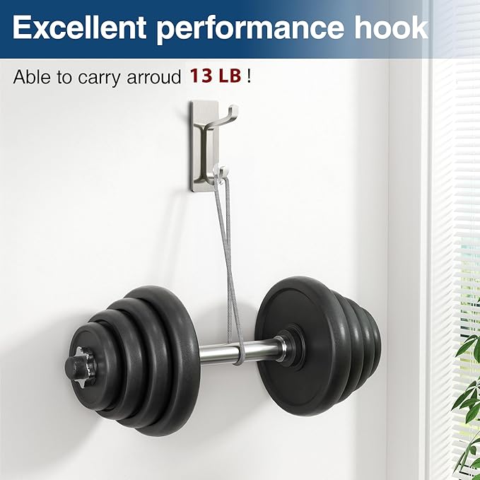 pickpiff Wall Hooks for Coat and Towel: 13LB Strong Adhesive Door Hanger Stick on, Brushed Nickel,12 Pack