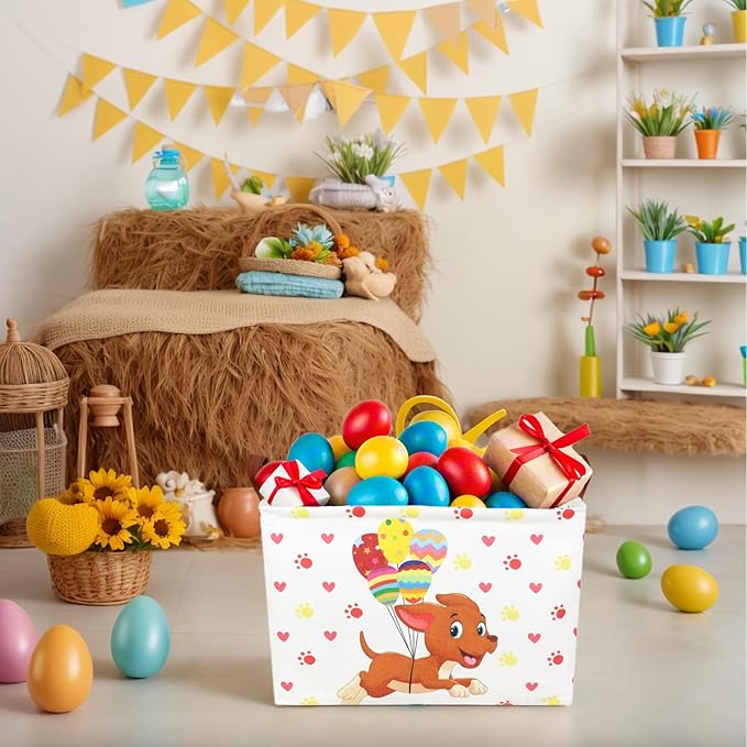 ASKETAM Large Easter Basket for Empty Kid Rectangular Cute Easter Gift Storage Basket Bunny Eggs Décor (Dog)
